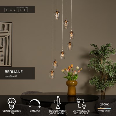 Lucide BERLIANE - Hanglamp - Ø 39 cm - LED Dimb. - 7x4W 2700K - Met vervangbare LED-module - Transparant | Essential